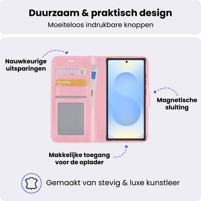 Samsung S25 Ultra Hoesje Bookcase Cover met Kaarthouder - Lichtroze