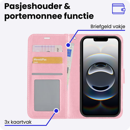 iPhone 16e Hoesje Bookcase Cover met Kaarthouder - Lichtroze