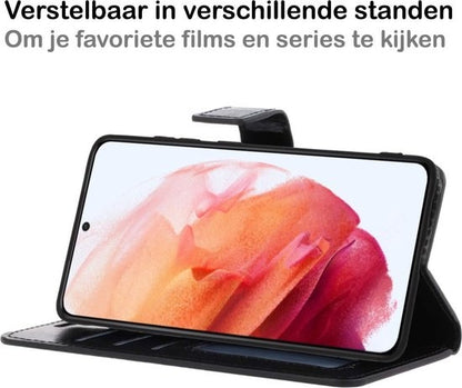 Samsung S21 Hoesje Bookcase Cover met Kaarthouder - Zwart