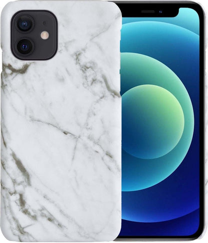 iPhone 12 Hoesje Marmer Hard Case Cover - Wit