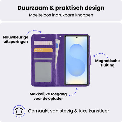 Samsung S25 Ultra Hoesje Bookcase Cover met Kaarthouder - Paars
