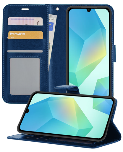 Samsung A16 Hoesje Bookcase Cover met Kaarthouder - Donkerblauw