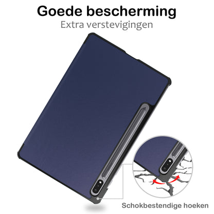 Samsung Galaxy Tab S10 Plus Trifold Bookcase Hoes met Penhouder voor S Pen - Donkerblauw