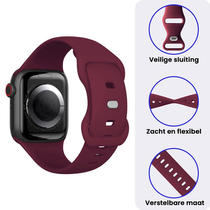 Apple Watch 1, 2, 3, 4, 5, 6, 7, 8, 9, SE - 38/40/41 mm Bandje Siliconen met verstelbare polsband - Donkerrood