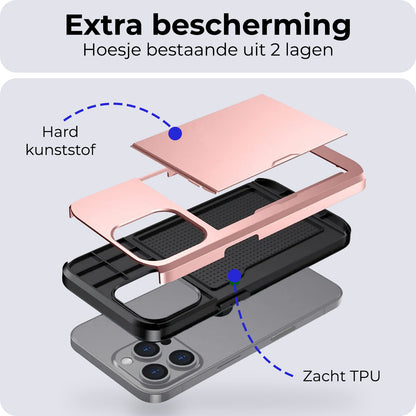 iPhone 16 Pro Max Hoesje Kaarthouder Hard Case Shockproof - Rosé goud