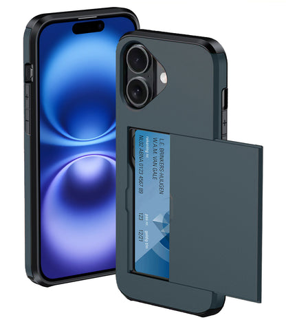 iPhone 16 Hoesje Kaarthouder Hard Case Shockproof - Donkerblauw