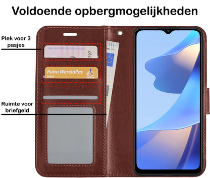OPPO A16 Hoesje Bookcase Cover met Kaarthouder - Bruin