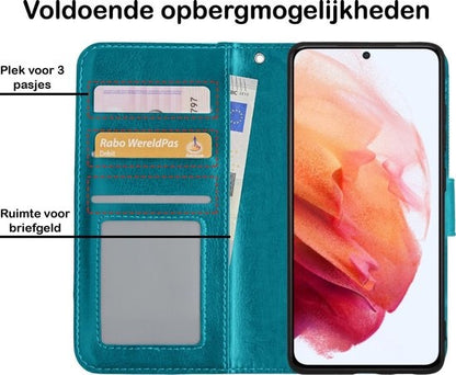 Samsung S21 Plus Hoesje Bookcase Cover met Kaarthouder - Turquoise