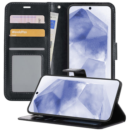 Samsung A55 Hoesje Bookcase Cover met Kaarthouder - Zwart