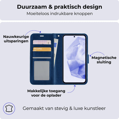 Samsung A35 Hoesje Bookcase Cover met Kaarthouder - Donkerblauw