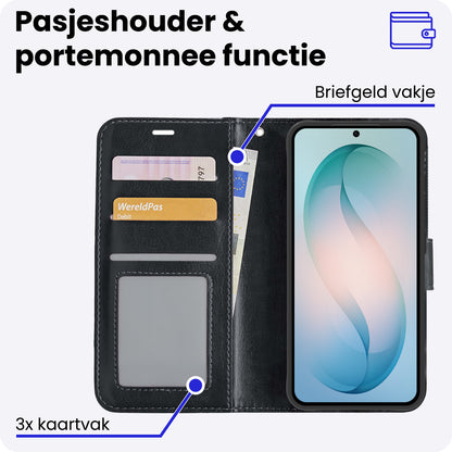 Samsung S26 Plus Hoesje Bookcase Cover met Kaarthouder - Zwart