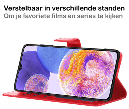 Samsung A23 Hoesje Bookcase Cover met Kaarthouder - Rood