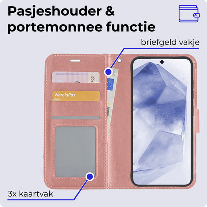 Samsung A55 Hoesje Bookcase Cover met Kaarthouder - Rosé goud