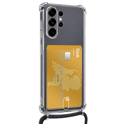 Samsung S26 Ultra Hoesje Kaarthouder met Koord Backcover Shockproof - Transparant
