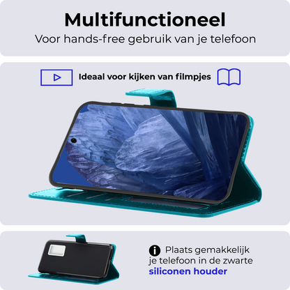 Google Pixel 8a Hoesje Bookcase Cover met Kaarthouder - Turquoise