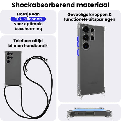 Samsung S25 Ultra Hoesje met Koord Backcover Shockproof - Transparant