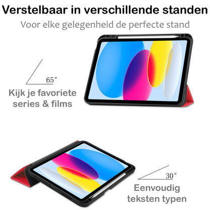 iPad 2022 / 2025 (A16 ) Trifold Bookcase Hoes met Penhouder voor Apple Pen - Rood