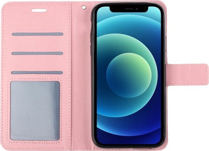 iPhone 12 Mini Hoesje Bookcase Cover met Kaarthouder - Lichtroze