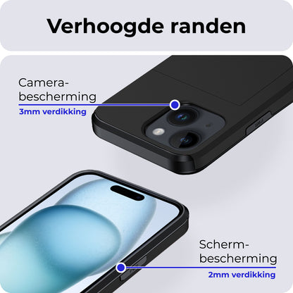 iPhone 15 Plus Hoesje Kaarthouder Hard Case Shockproof - Zwart