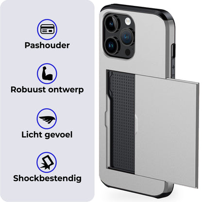 iPhone 15 Pro Max Hoesje Kaarthouder Hard Case Shockproof - Grijs
