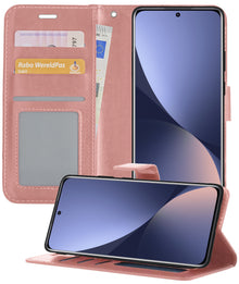 Xiaomi 12 Hoesje Bookcase Cover met Kaarthouder - Rosé goud