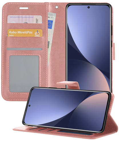 Xiaomi 12 Hoesje Bookcase Cover met Kaarthouder - Rosé goud