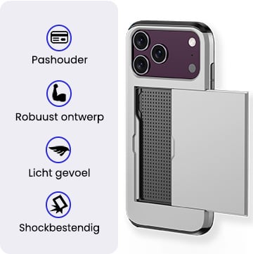 iPhone 18 Pro Hoesje Kaarthouder Hard Case Shockproof - Grijs