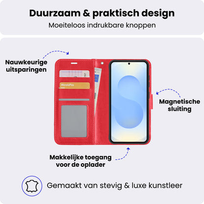 Samsung S25 Plus Hoesje Bookcase Cover met Kaarthouder - Rood