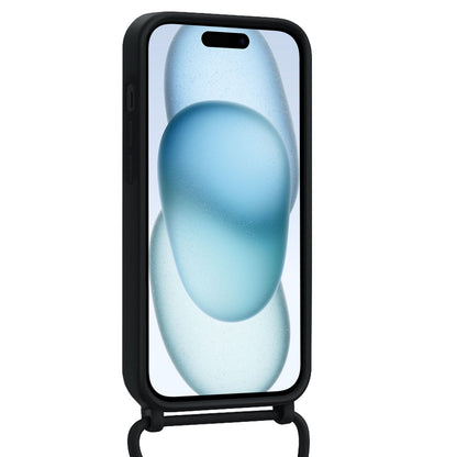 iPhone 15 Plus Hoesje Met Telefoonkoord en Pasjeshouder Siliconen - Zwart