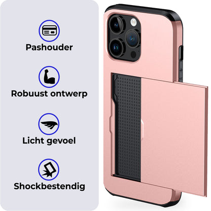 iPhone 15 Pro Max Hoesje Kaarthouder Hard Case Shockproof - Rosé goud
