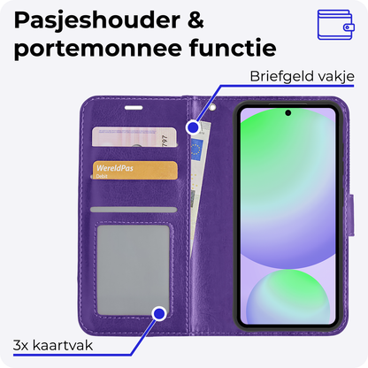 Samsung S24 FE Hoesje Bookcase Cover met Kaarthouder - Paars