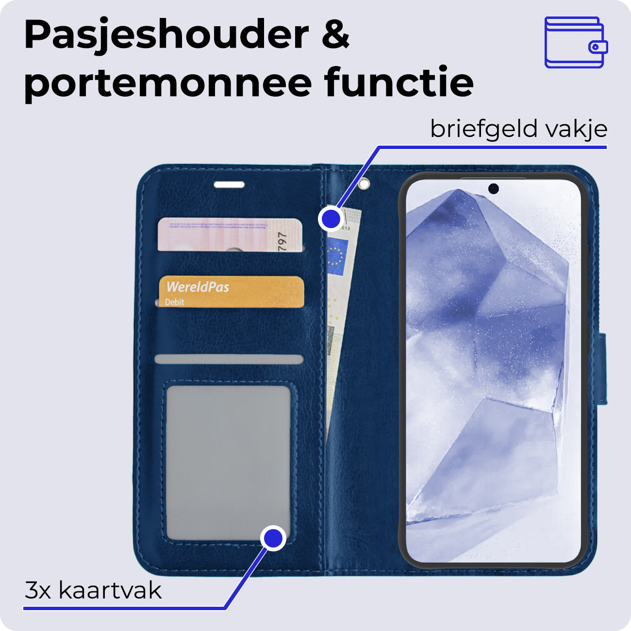 Samsung A55 Hoesje Book Case Kunstleer - Donkerblauw