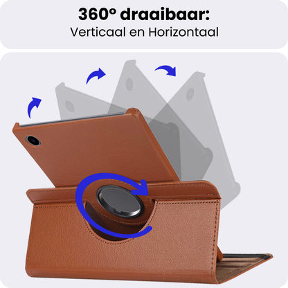Samsung Galaxy Tab A9 Plus Trifold Bookcase Hoes 360 Graden Draaibaar - Bruin