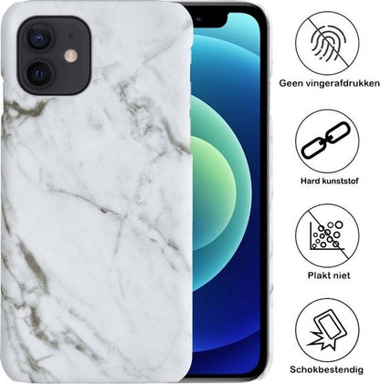 iPhone 12 Hoesje Marmer Hard Case Cover - Wit