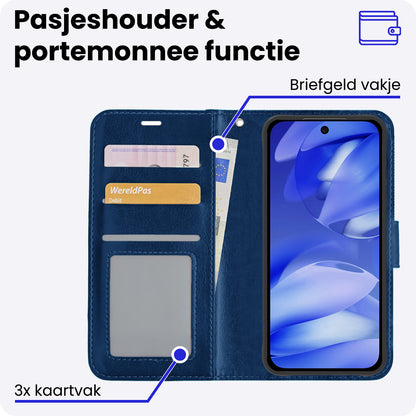 Google Pixel 9a Hoesje Bookcase Cover met Kaarthouder - Donkerblauw