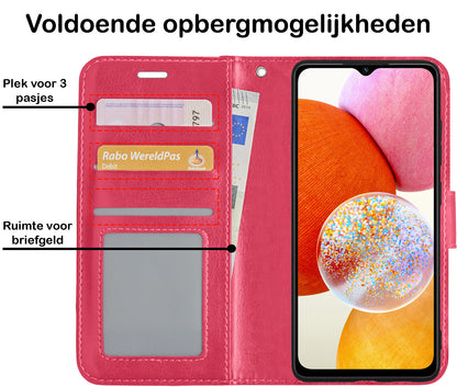 Samsung A14 Hoesje Bookcase Cover met Kaarthouder - Donkerroze