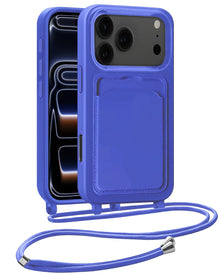 iPhone 17 Pro Max Hoesje Met Telefoonkoord en Pasjeshouder Siliconen - Felblauw