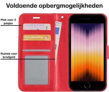 iPhone SE 2022 Hoesje Bookcase Cover met Kaarthouder - Rood