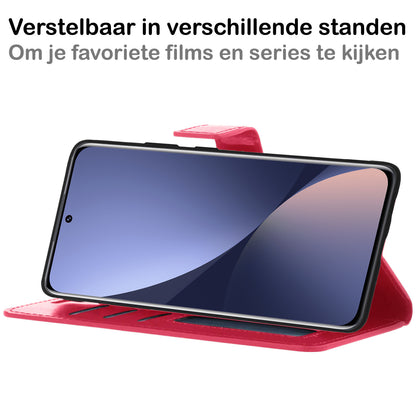 Xiaomi 12X Hoesje Bookcase Cover met Kaarthouder - Donkerroze