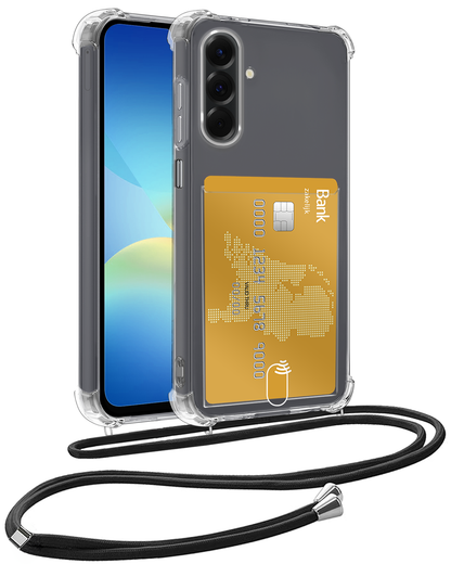 Samsung A26 Hoesje Kaarthouder met Koord Backcover Shockproof - Transparant