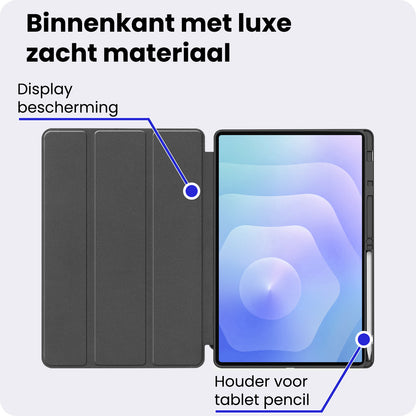 Samsung Galaxy Tab S11 Ultra Trifold Bookcase Hoes met Penhouder voor S Pen - Donkerblauw