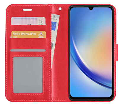 Samsung A34 Hoesje Bookcase Cover met Kaarthouder - Rood