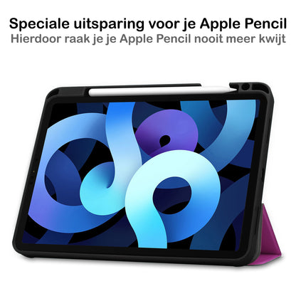 iPad Air 2022 Trifold Bookcase Hoes met Penhouder voor Apple Pen - Paars