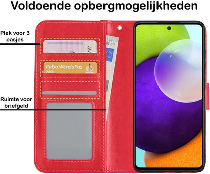 Samsung A52 5G Hoesje Bookcase Cover met Kaarthouder - Rood