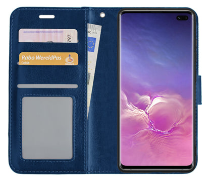 Samsung S10 Hoesje Bookcase Cover met Kaarthouder - Donkerblauw