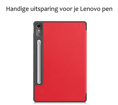 Lenovo Tab P12 Trifold Bookcase Hoes met Penhouder Lenovo Pen - Rood