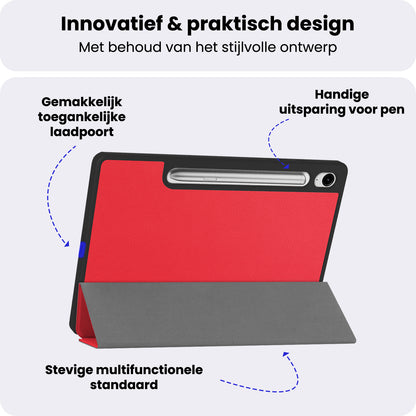 Samsung Galaxy Tab S10 FE Trifold Bookcase Hoes met Penhouder voor S Pen - Rood