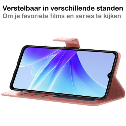 OPPO A57s Hoesje Bookcase Cover met Kaarthouder - Rosé goud