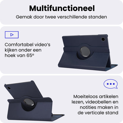 Samsung Galaxy Tab A9 Plus Trifold Bookcase Hoes 360 Graden Draaibaar - Donkerblauw