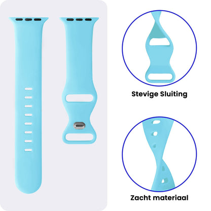 Apple Watch 1, 2, 3, 4, 5, 6, 7, 8, 9, 10, 11, SE - 42/44/45/46 mm Bandje Siliconen met verstelbare polsband - Lichtblauw